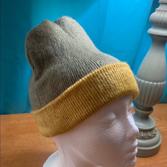 New Beanie Hat. Soft Olive Soft Mustard. Reversible/Two Hats in One. Andean. - Picture 5 of 7